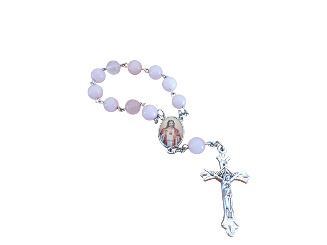 Rose Quartz Car Rosary Sacred Heart